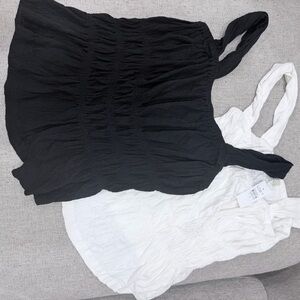 LOFT Black and White  Crinkle Sleeveless Tank Tops